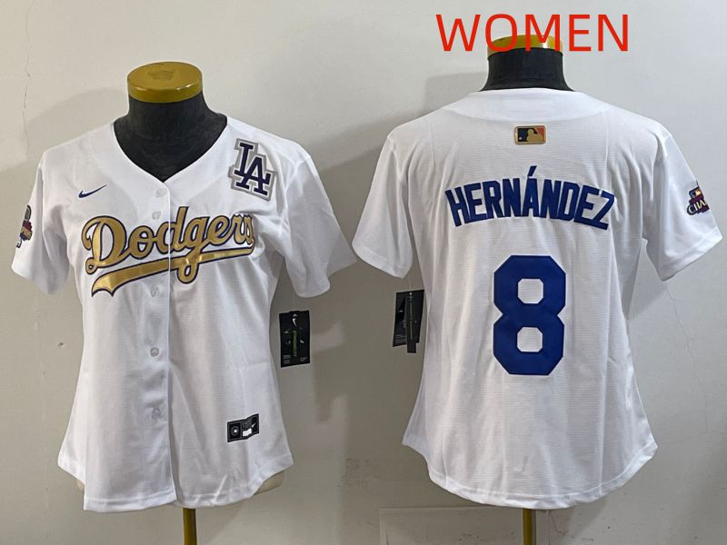 Women Los Angeles Dodgers #8 Hernandez White Champion edition Nike MLB Jersey style 005